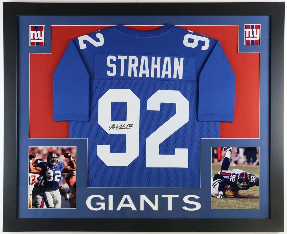 Michael Strahan Signed Giants 35x43 Framed Jersey (JSA) Super Bowl