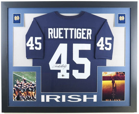Rudy Ruettiger Signed Notre Dame Fighting Irish 35x43 Framed Jersey Beckett
