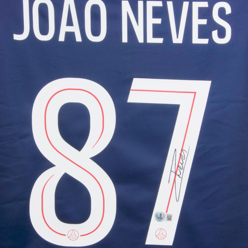 Joao Neves Signed PSG Home Soccer Jersey #87 with Beckett Witness Joao Neves Signed PSG Home Soccer Jersey #87 with Beckett Witness