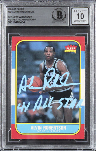 Spurs Alvin Robertson "4x All-Star" Signed 1986 Fleer #92 Card Auto 10! BAS Slab