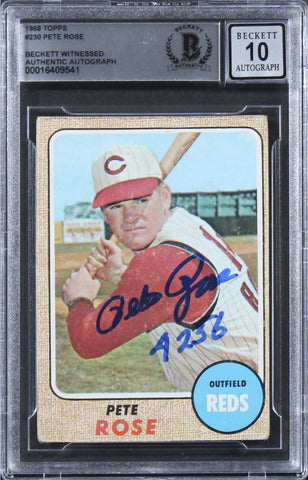 Reds Pete Rose "4256" Signed 1968 Topps #230 Card Auto 10! BAS Slabbed 2