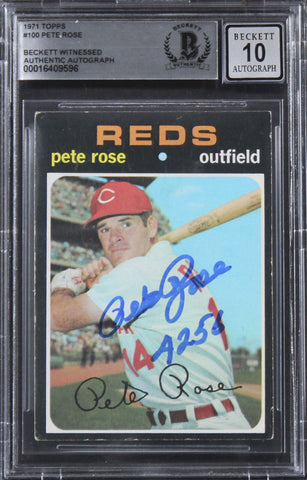 Reds Pete Rose "4256" Signed 1971 Topps #100 Card Auto Graded 10! BAS Slabbed 1