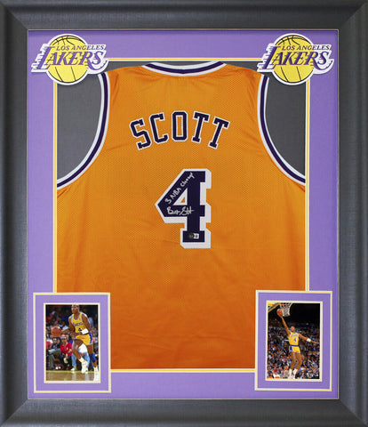 Byron Scott "3x Champ" Authentic Signed Yellow Pro Style Framed Jersey BAS Wit
