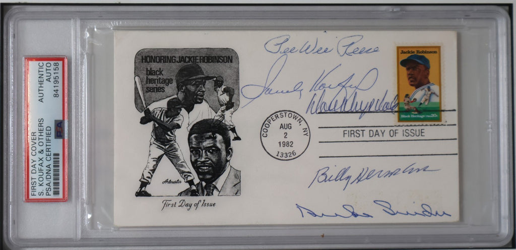 Jackie Robinson First Day Cover Signed by Sandy Koufax + PSA/DNA