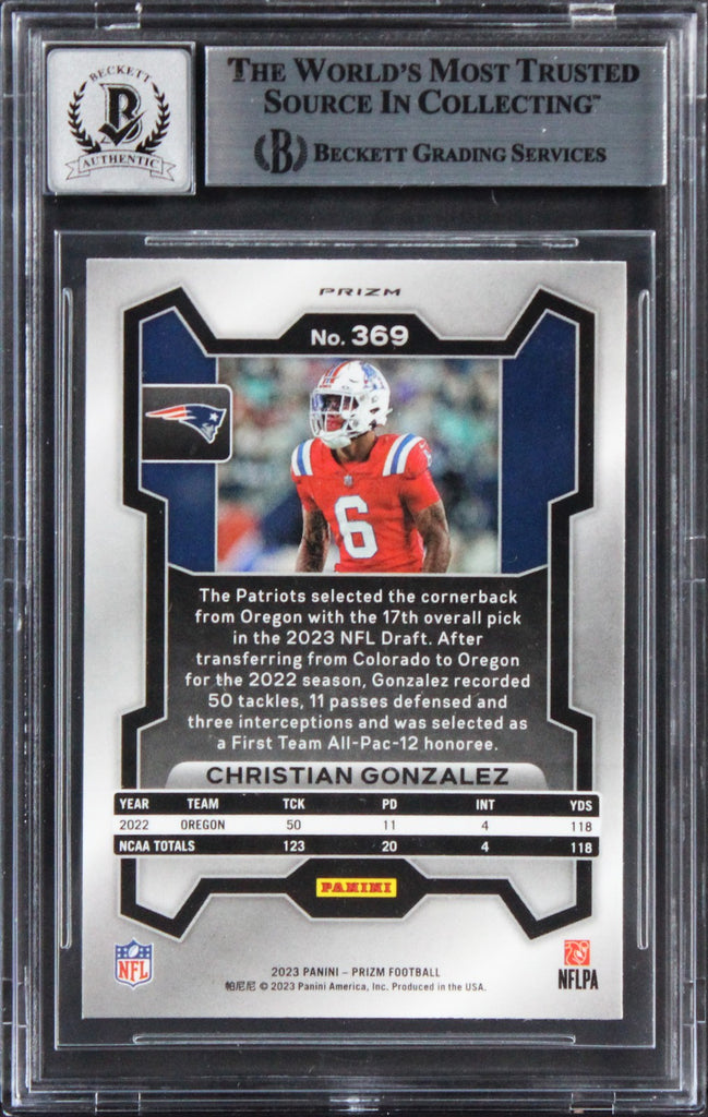 Pats Christian Gonzalez Signed 2023 Panini Prizm S #369 RC Card