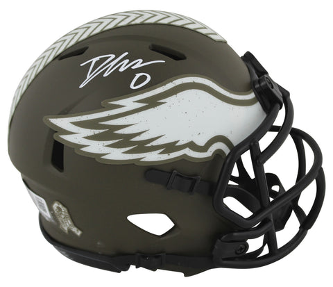 Eagles D'Andre Swift Signed Salute To Service Speed Mini Helmet BAS Witnessed