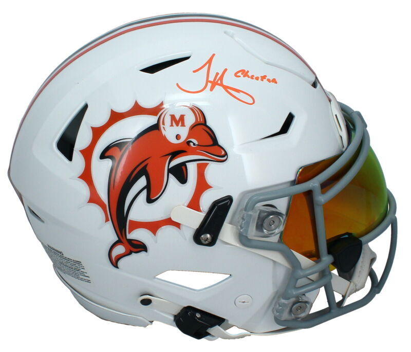 duke football helmets for sale Tyreek Hill Autographed "Cheetah" Custom Logo Dolphins Speed Flex Helm – Super Sports Center