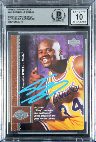 Lakers Shaquille O'Neal Signed 1996 Upper Deck #61 Card Auto 10! BAS Slabbed