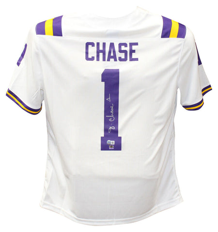 Ja'Marr Chase Autographed/Signed LSU Tigers Nike White L Jersey BAS 40272