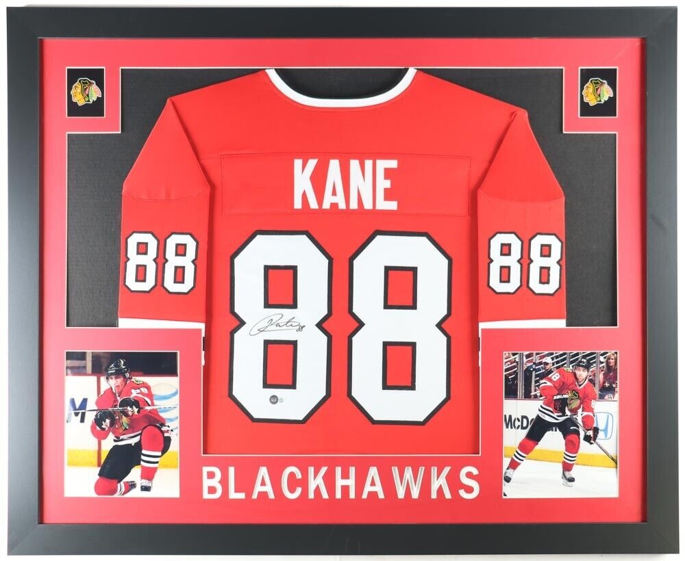 Patrick Kane Autographed and Framed White Blackhawks Jersey