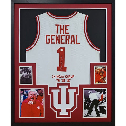 Bobby Knight Autographed Signed Framed White Indiana Hoosiers Jersey JSA