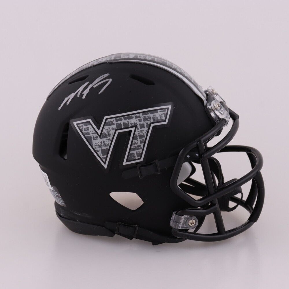 black vt football helmet Michael Vick Signed Virginia Tech Hokies Matte Black Speed Mini Helmet – Super Sports Center