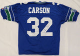 Seahawks Chris Carson Autographed Custom Blue Champion Jersey JSA #WPP267963