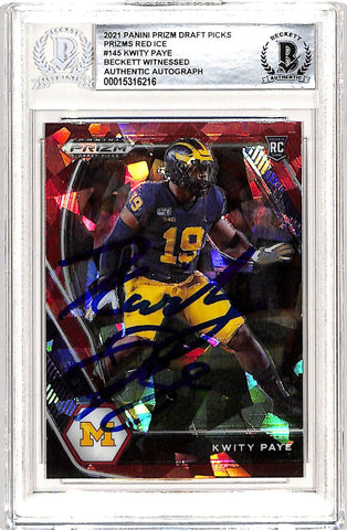 Kwity Paye Autographed Prizm Red 2021 #145 Trading Card Slabbed Beckett 38933