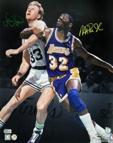 Larry Bird & Magic Johnson Dual Signed Celtics vs. Lakers 16x20 BAS/Bird Holo