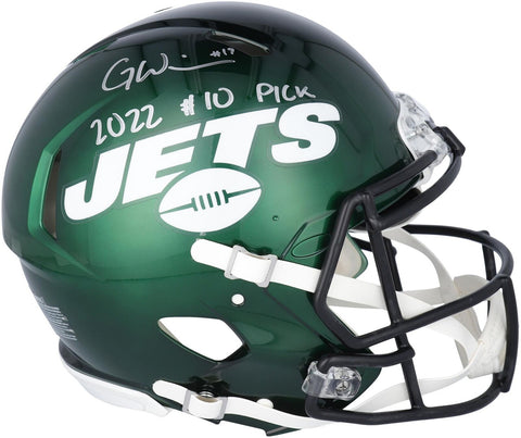 Garrett Wilson New York Jets Signed Auth. Helmet with "2022 #10 Pick" Insc