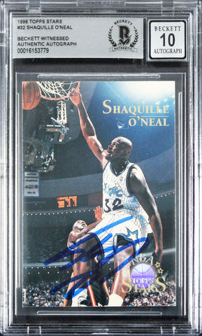 Magic Shaquille O'Neal Signed 1996 Topps Stars #32 Card Auto 10! BAS Slabbed