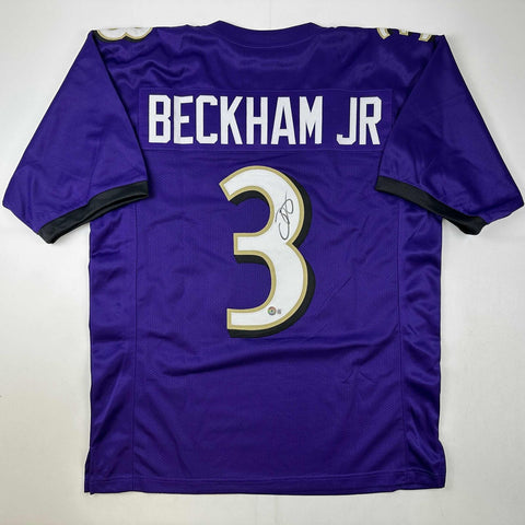 Autographed/Signed Odell Beckham Jr. Baltimore Purple Jersey Beckett BAS COA
