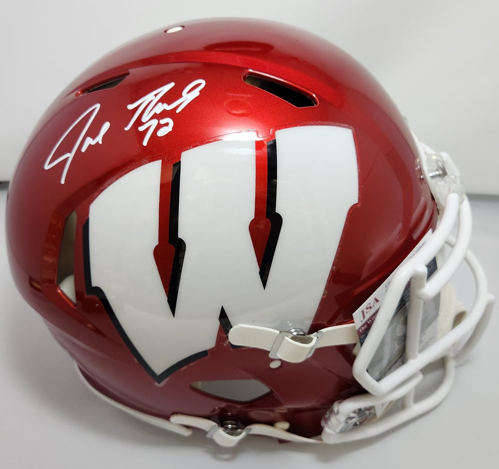 badger football player helmet Badgers JOE THOMAS Signed Full Size Authentic FLASH Speed Helmet AUTO – Super Sports Center