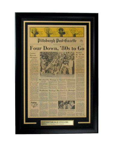 Pittsburgh Post Newspaper 1980 Steelers Super Bowl XIV Champs Framed 165890