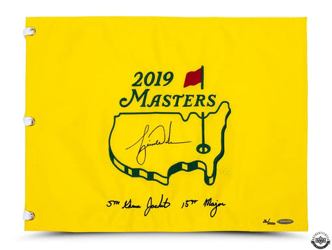 Tiger Woods Autographed & Dual Embroidered 2019 The Masters Tournament Pin Flag