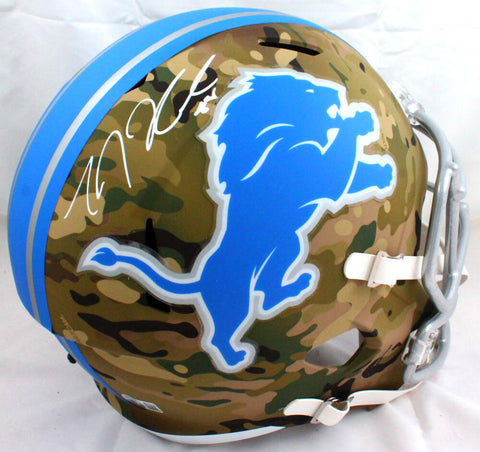TJ Hockenson Autographed Detroit Lions F/S Camo Speed Helmet- Beckett W Hologram
