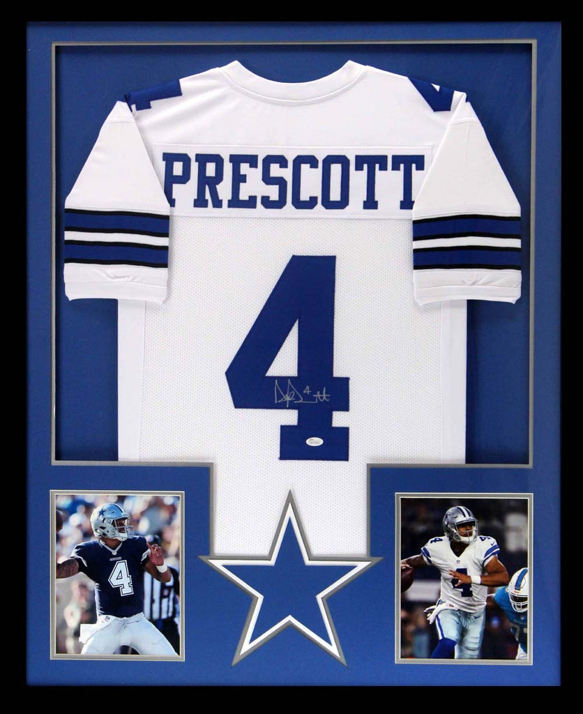 Dak Prescott Signed Dallas Cowboys Custom Framed White Jersey – Super  Sports Center