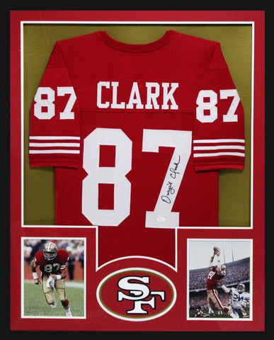 Dwight Clark Signed San Francisco 49ers Framed Red Custom Jersey
