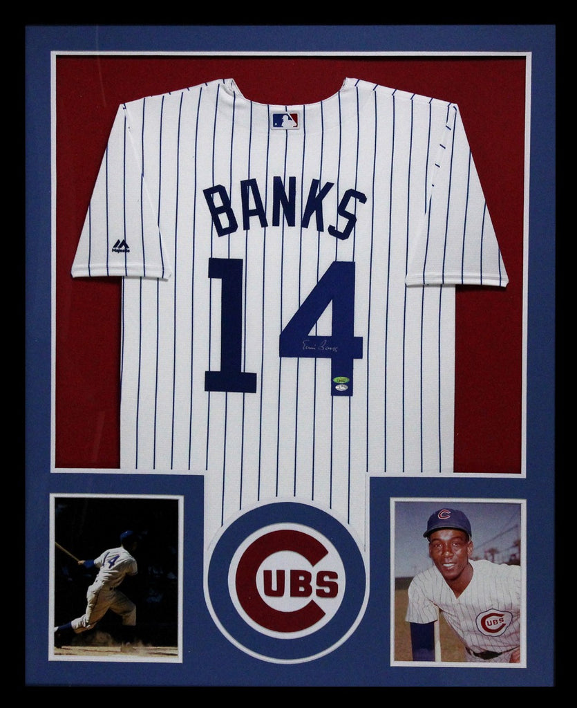 Ernie Banks Signed Chicago Cubs Authentic White Framed Majestic