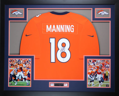 Peyton Manning Autographed Framed Orange Broncos Jersey