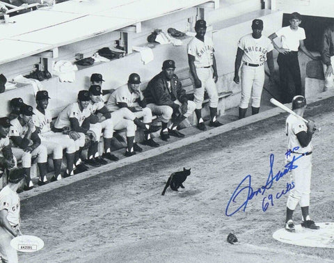 Ron Santo Signed Chicago 8x10 Photo Inscr "69 Cubs" (JSA COA) Black Cat at Shea