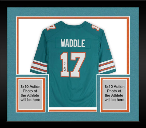 Framed Jaylen Waddle Miami Dolphins Autographed Teal Throwback Nike Game Jersey