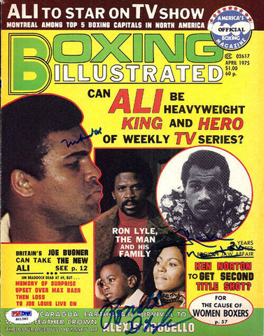 Muhammad Ali, Ken Norton & Ron Lyle Autographed Signed Magazine Cover PSA S01580