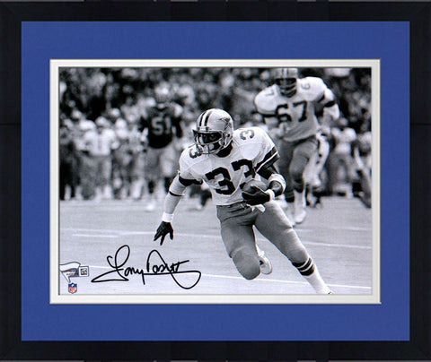 Framed Tony Dorsett Dallas Cowboys Signed 8" x 10" B&W Running Photograph
