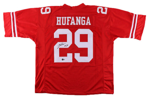TALANOA HUFANGA AUTOGRAPHED SIGNED SAN FRANCISCO 49ERS #29 RED JERSEY BECKETT