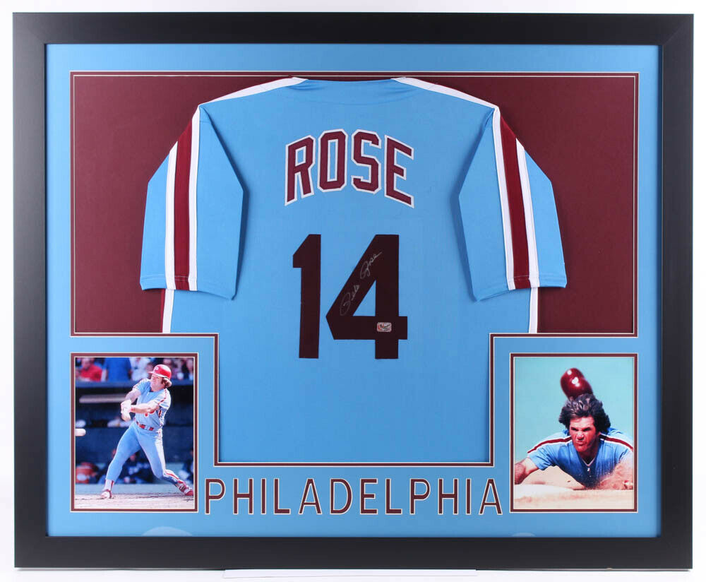 Pete Rose Signed 35x43 Framed Philadelphia Phillies Jersey