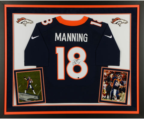 Peyton Manning Denver Broncos Framed Signed Navy Blue Elite Jersey