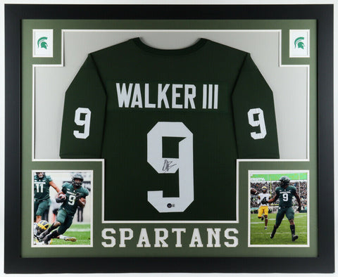 Kenneth Walker III Signed Michigan State Spartans 35x43 Framed Jersey (Beckett)