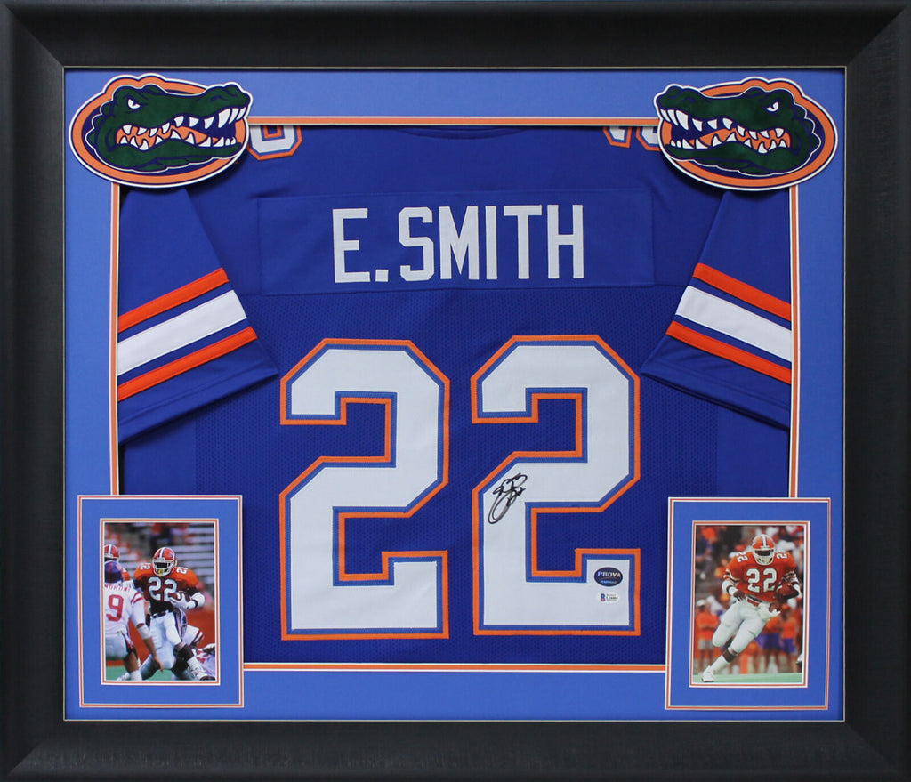 Press Pass Collectibles Florida Emmitt Smith Authentic Signed Blue Pro Style Framed Jersey BAS Witnessed