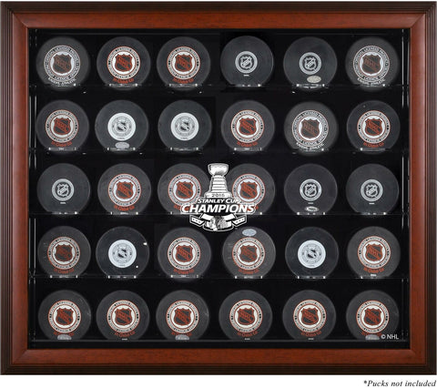 Blackhawks 2015 Stanley Cup Champs Mahogany Framed 30-Puck Logo Display Case