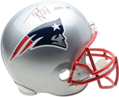 Ty Law New England Patriots Signed Replica Helmet with "HOF 19" Inscription