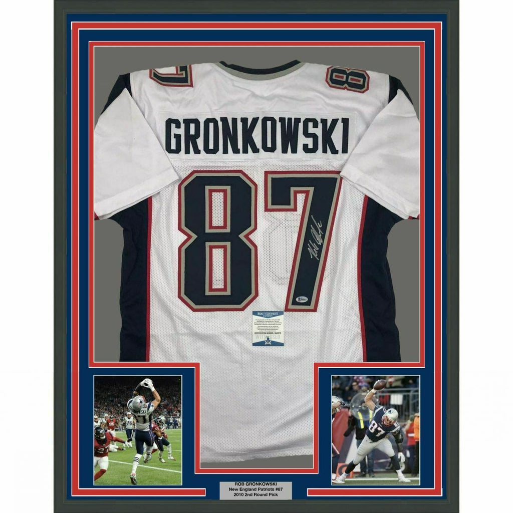 FRAMED Autographed/Signed ROB GRONKOWSKI 33x42 New England White Jerse –  Super Sports Center