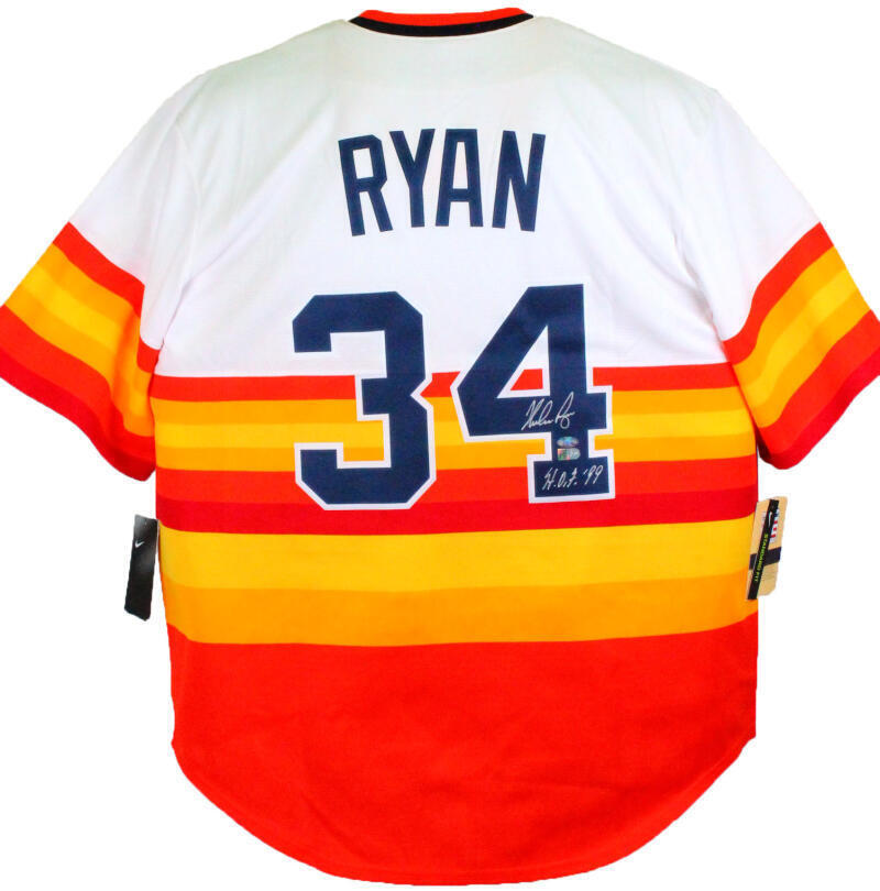 Nolan Ryan Autographed Astros Nike Rainbow Jersey w/ HOF- AIV