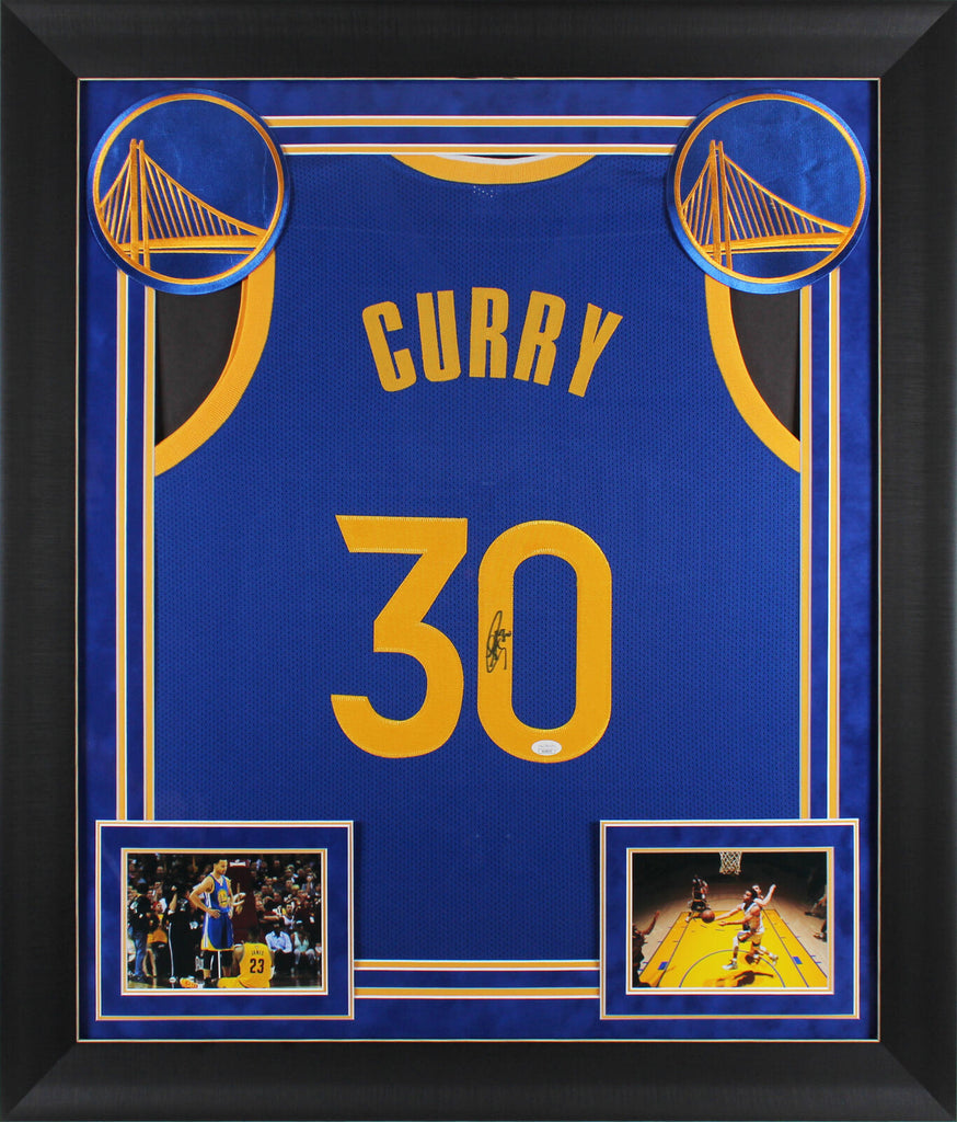 Steph Curry Autographed & Framed Blue Golden State Jersey Auto JSA Cert