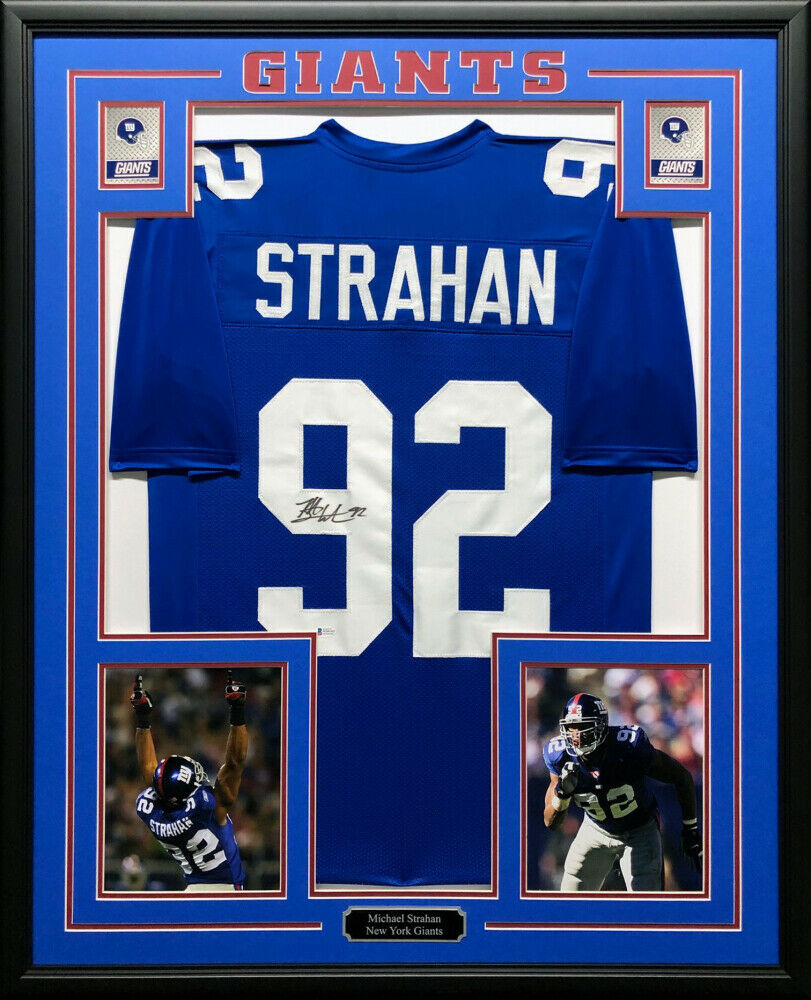 Michael Strahan Signed Giants 35x43 Framed Jersey Super Bowl XLII