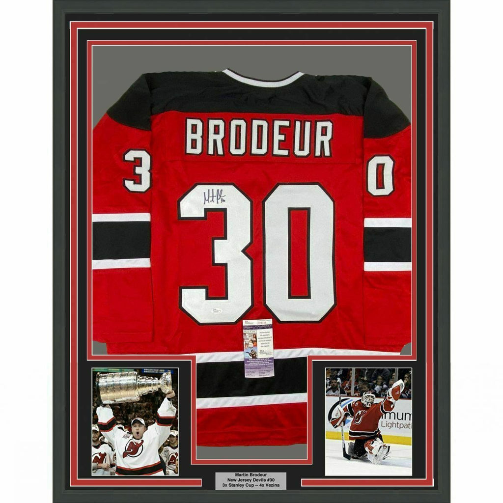 Framed Autographed/Signed Martin Brodeur 33x42 New Jersey Red Hockey Jersey  JSA COA at 's Sports Collectibles Store
