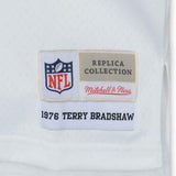 Framed Terry Bradshaw Steelers Signed White M&N Replica Jersey & HOF 89 Insc