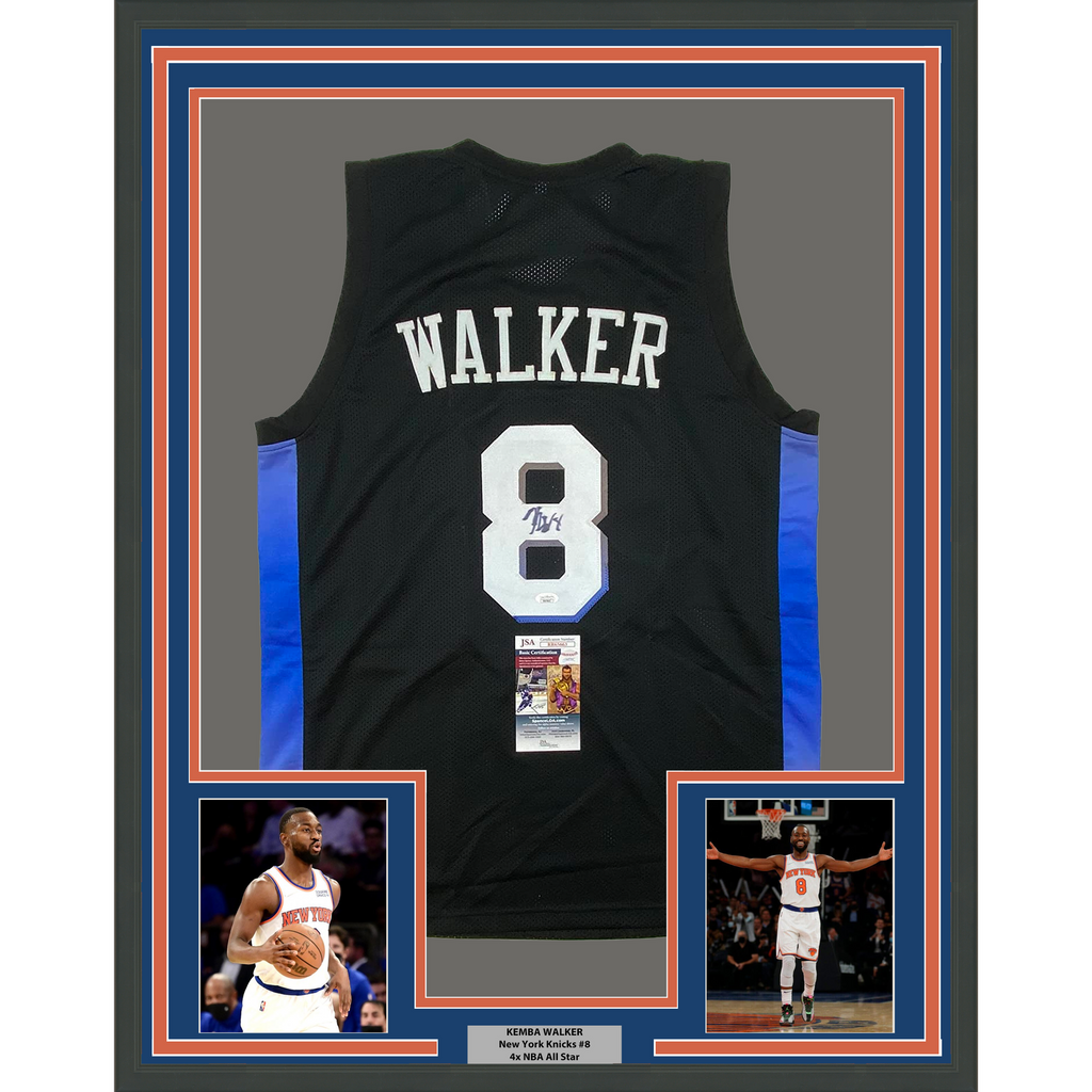 Framed Autographed/Signed Kemba Walker 33x42 New York Black Jersey