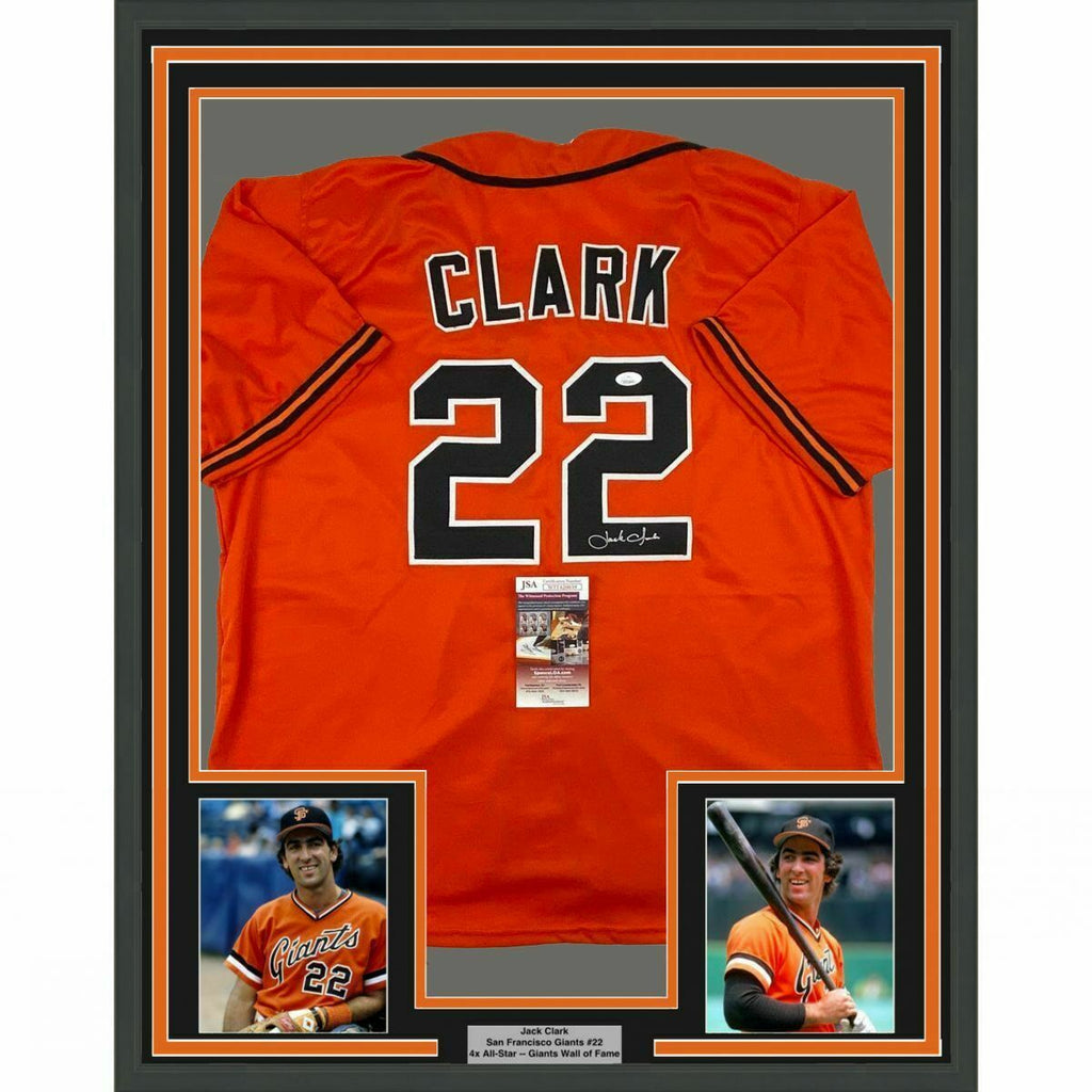 FRAMED Autographed/Signed JACK CLARK 33x42 San Francisco Orange Jersey –  Super Sports Center