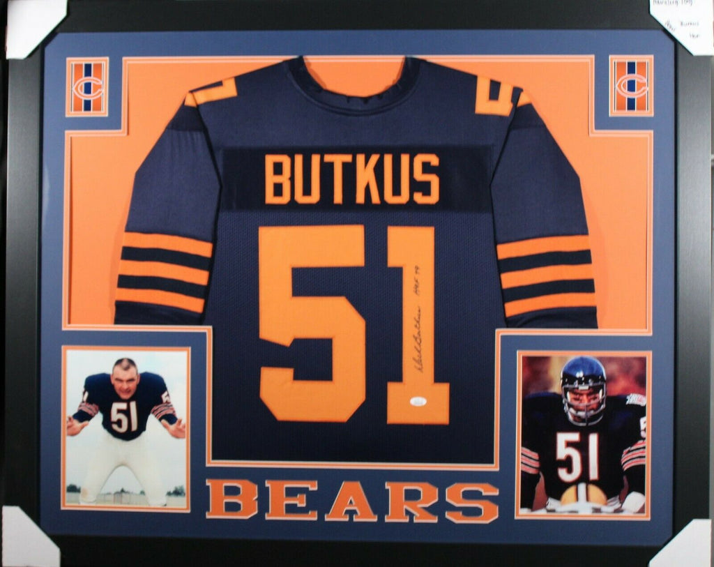 DICK BUTKUS (Bears throwback SKYLINE) Signed Autographed Framed Jersey JSA